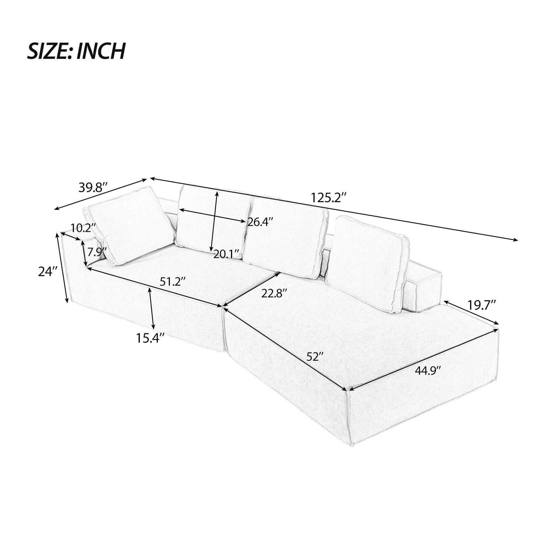 125 Stylish Chaise Lounge Modern Indoor Lounge Sofa Sleeper Sofa with Clean Lines for Living Room, Beige